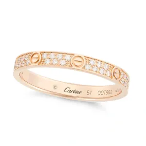 Cartier Metallic Rose Gold Mini Diamond Love Ring One Size