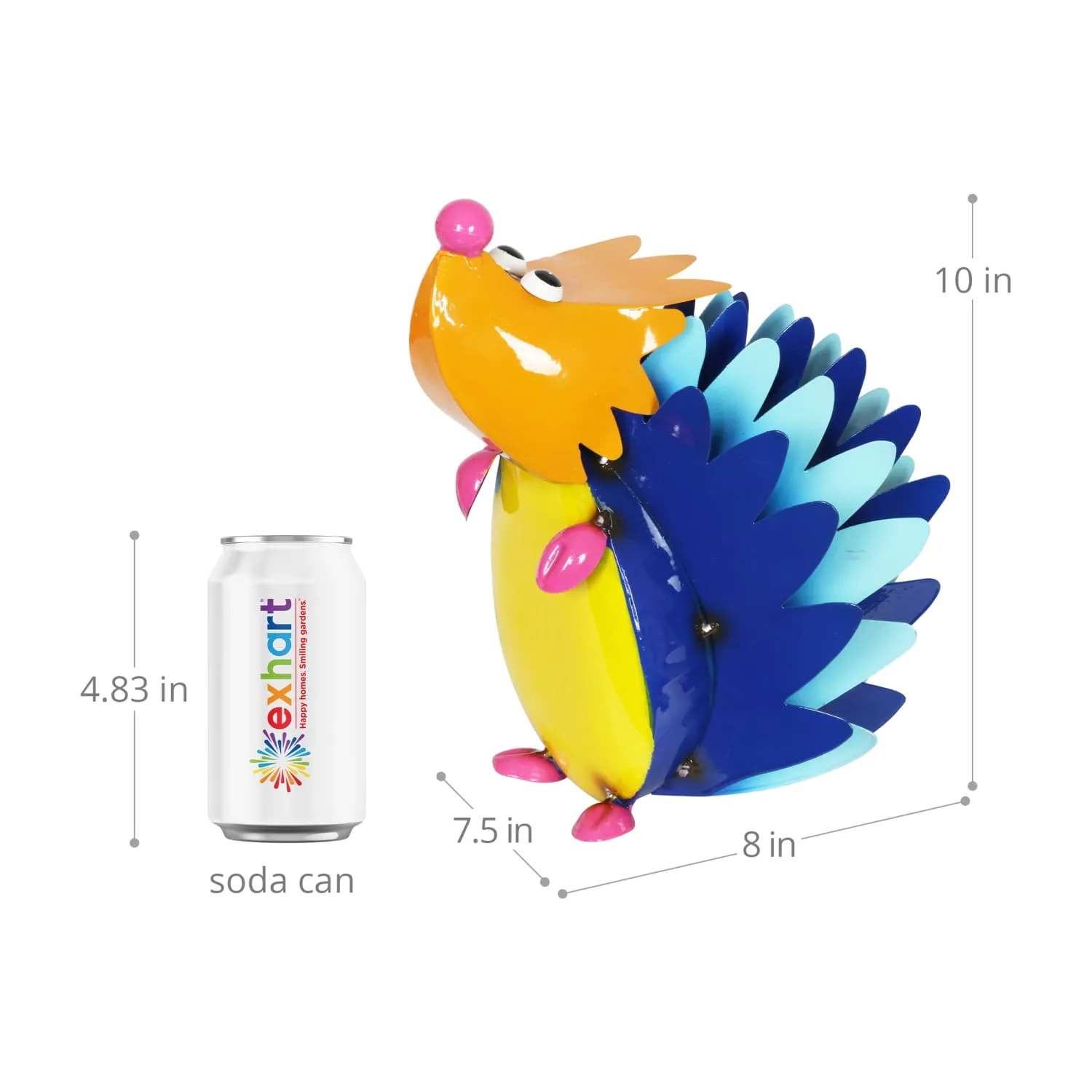 Colorful Metal Hedgehog Statuary, 8 Inch