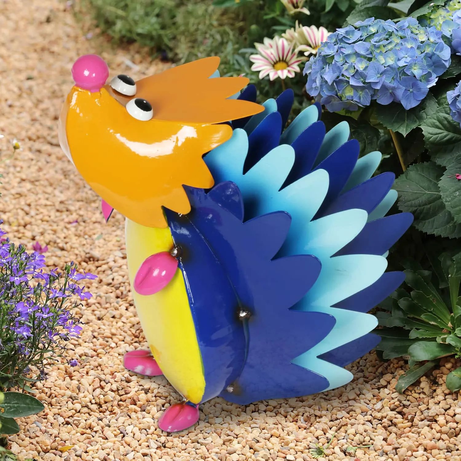 Colorful Metal Hedgehog Statuary, 8 Inch