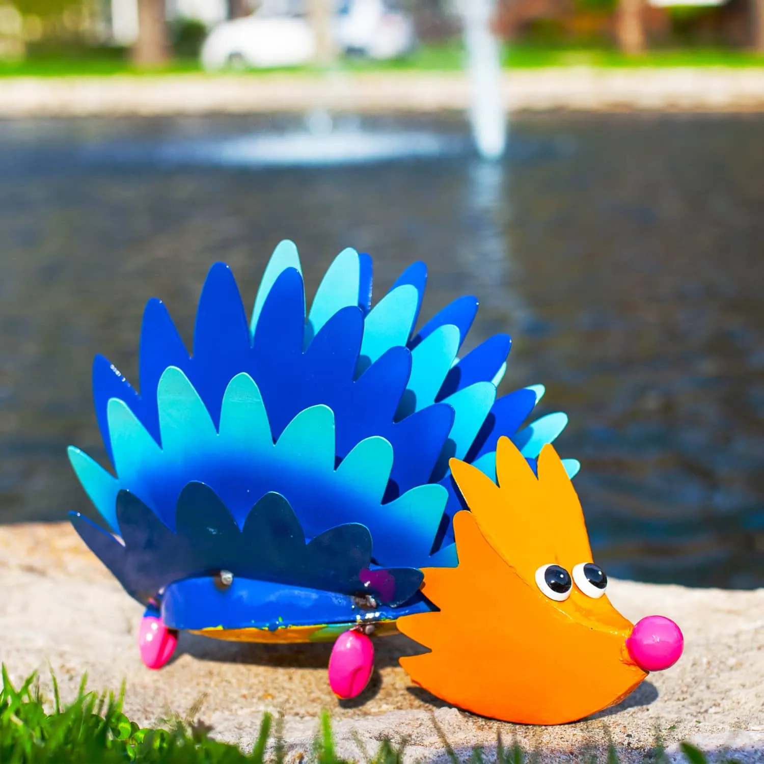 Colorful Metal Hedgehog Statuary, 8 Inch