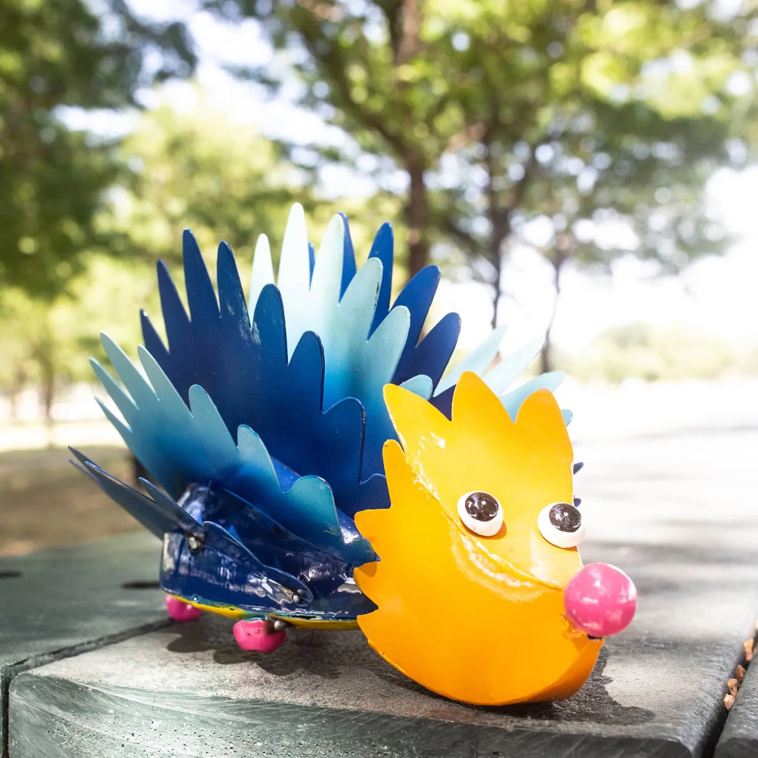 Colorful Metal Hedgehog Statuary, 8 Inch