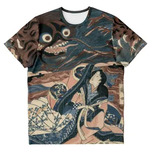 Fujiwara No Hidesato Fights the Giant Centipede Mukade | Vintage Japanese Samurai Mythology Graphic Art Tshirt