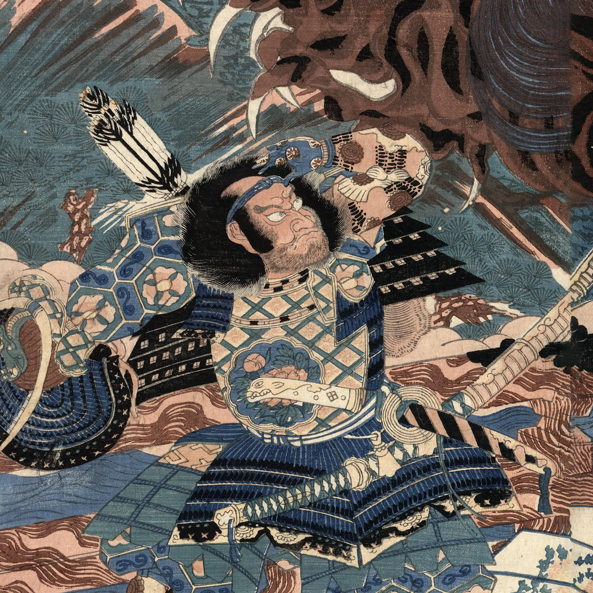 Fujiwara No Hidesato Fights the Giant Centipede Mukade | Vintage Japanese Samurai Mythology Graphic Art Tshirt