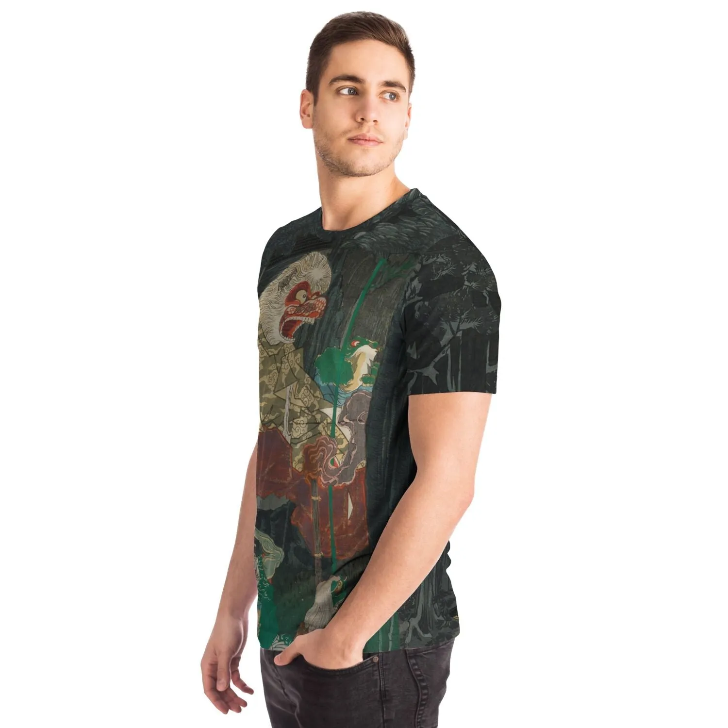 Hihi Coming Down from Mountain to Collect His Meal | Japanese Yokai Ape, Ukiyo-e Graphic Art T-Shirt