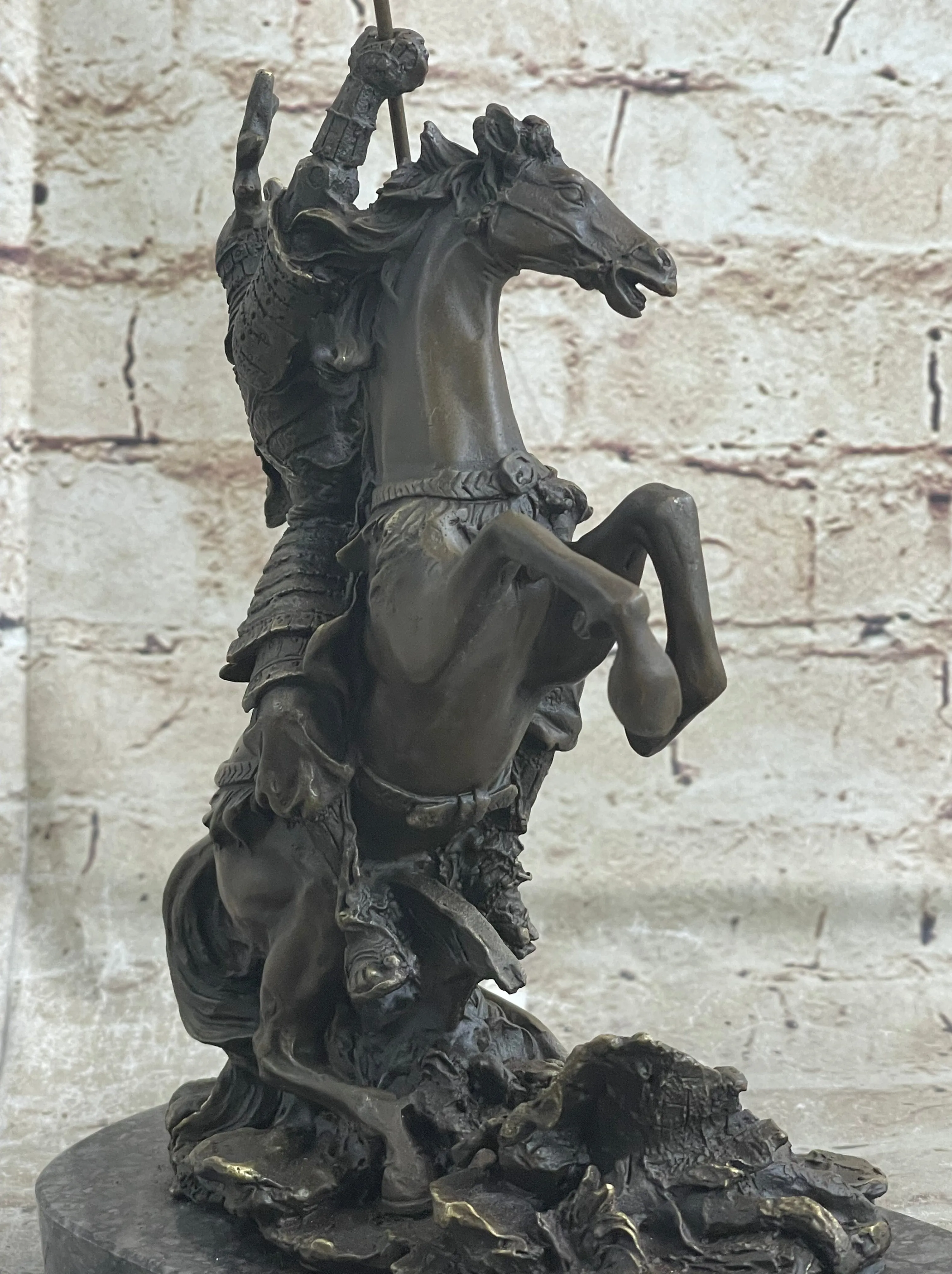 Japanese Samurai Warrior on Horseback Bronze Statue Sculpture Figure on Marble Base