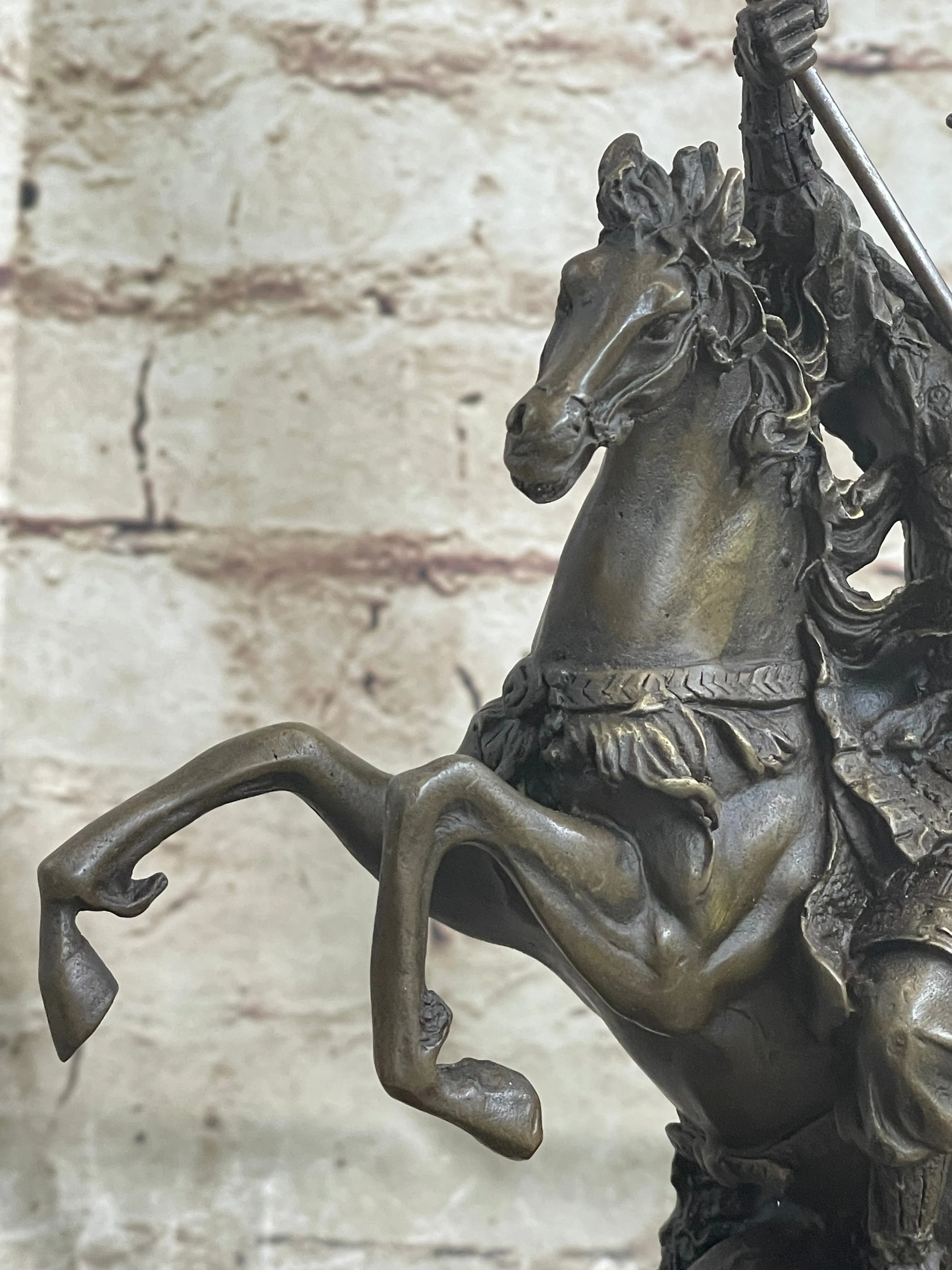 Japanese Samurai Warrior on Horseback Bronze Statue Sculpture Figure on Marble Base