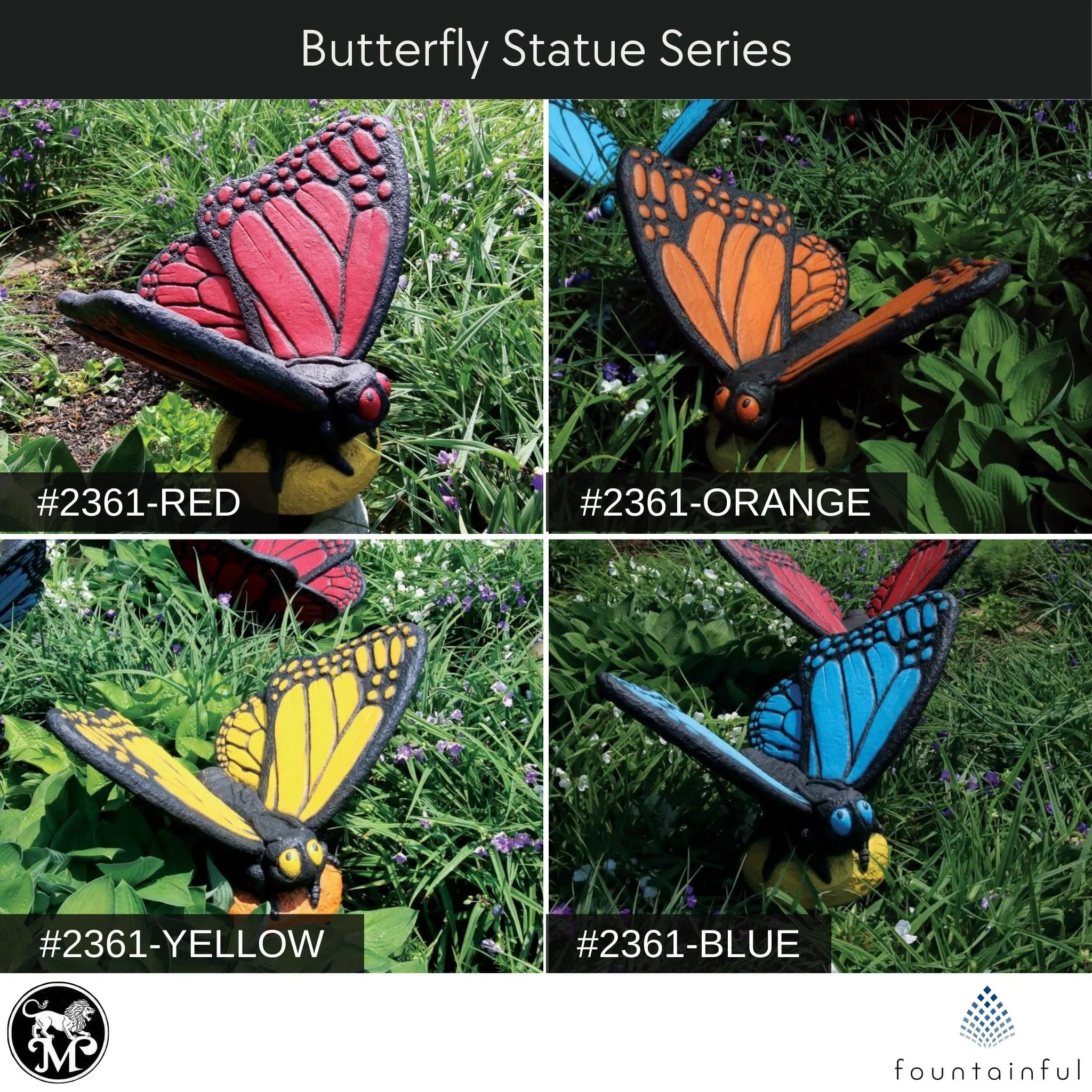 Large Butterfly Concrete Garden Statue - Massarellis #2361