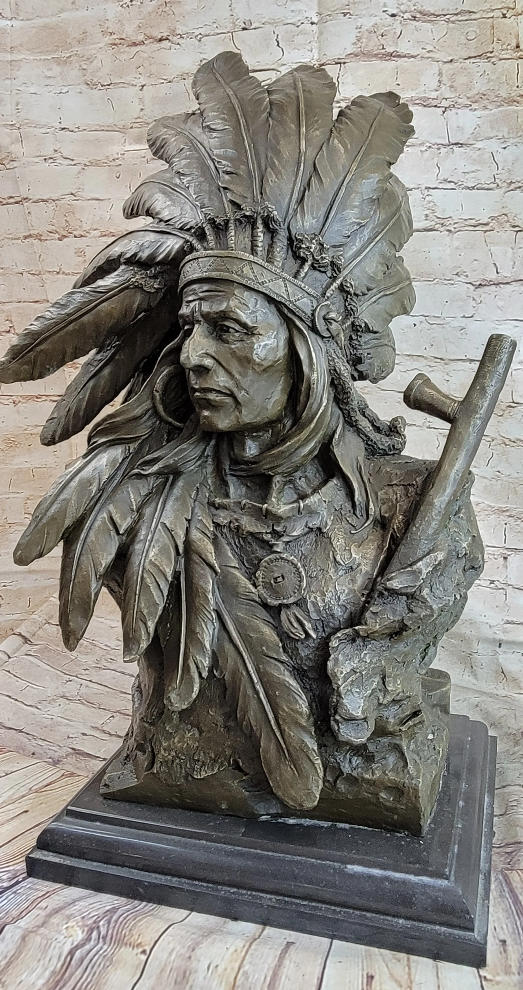 Massive 78 LBS Native Indian Warrior Chief Bronze Sculpture by Carl Kauba Statue