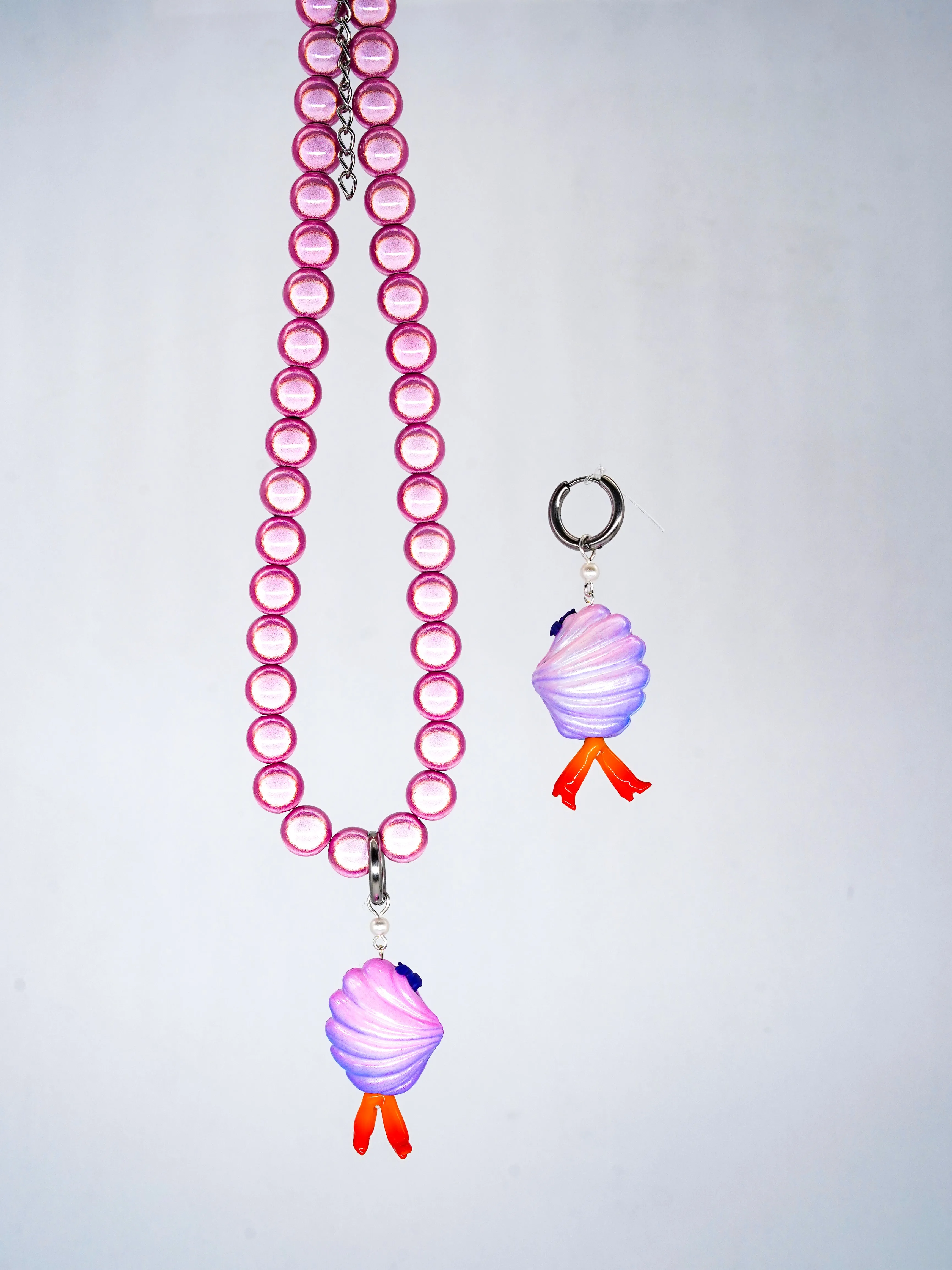 Mini shy clam fairy wild purple color necklace & earring