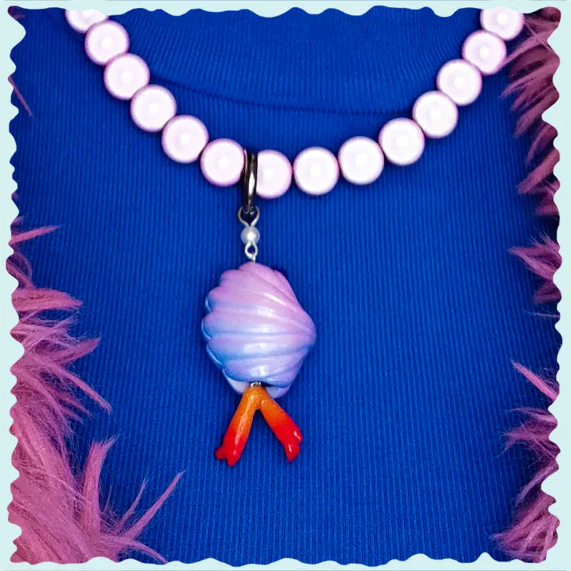 Mini shy clam fairy wild purple color necklace & earring
