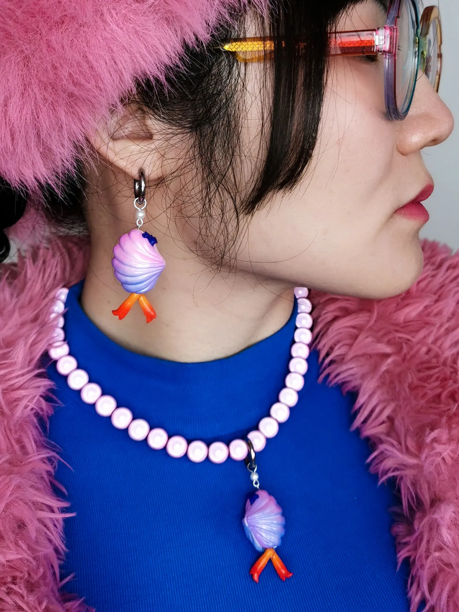Mini shy clam fairy wild purple color necklace & earring