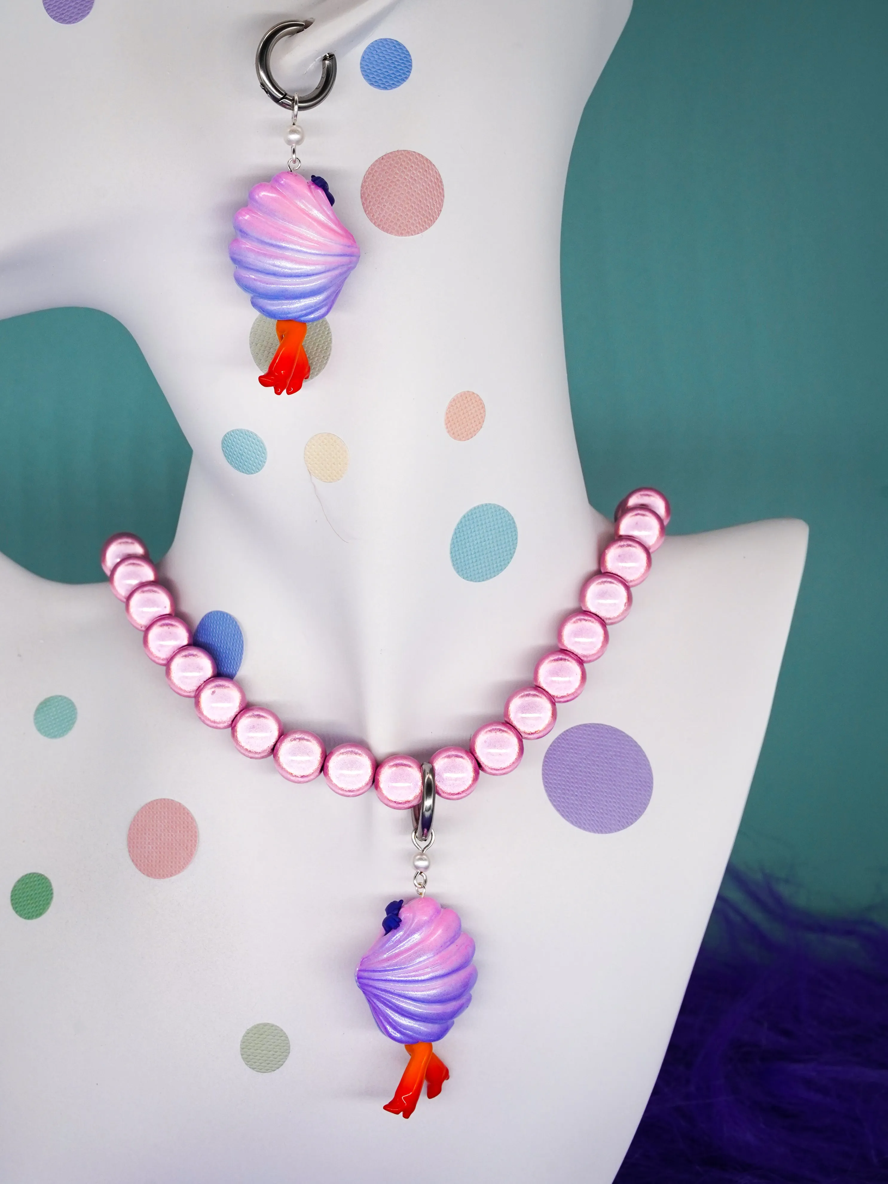 Mini shy clam fairy wild purple color necklace & earring
