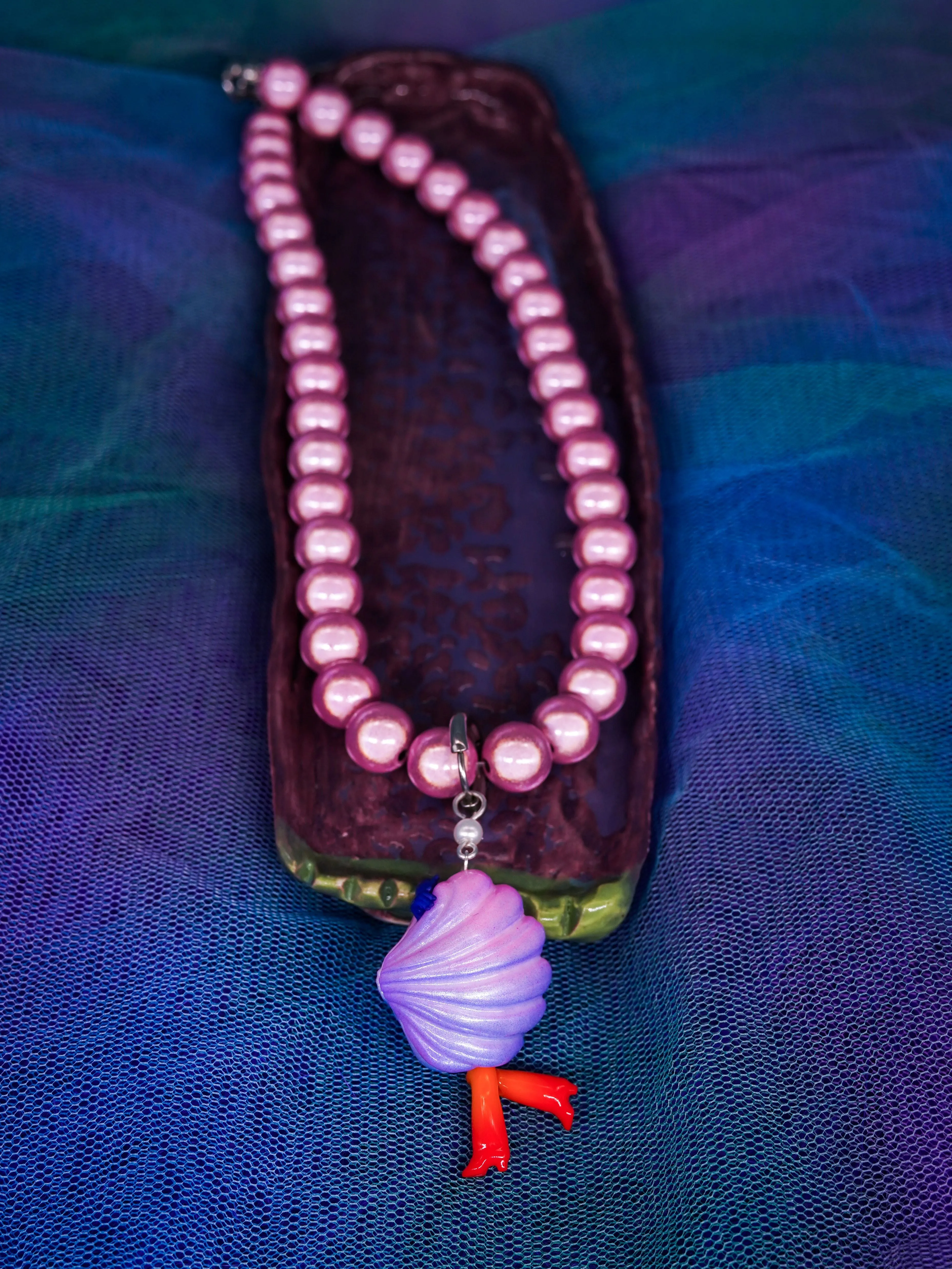 Mini shy clam fairy wild purple color necklace & earring