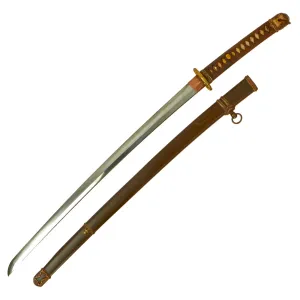 Original Japanese WWII Army Officer Type 98 Shin-Gunto Katana Sword by ICHIHARA NAGAMITSU with Scabbard & Family Crest