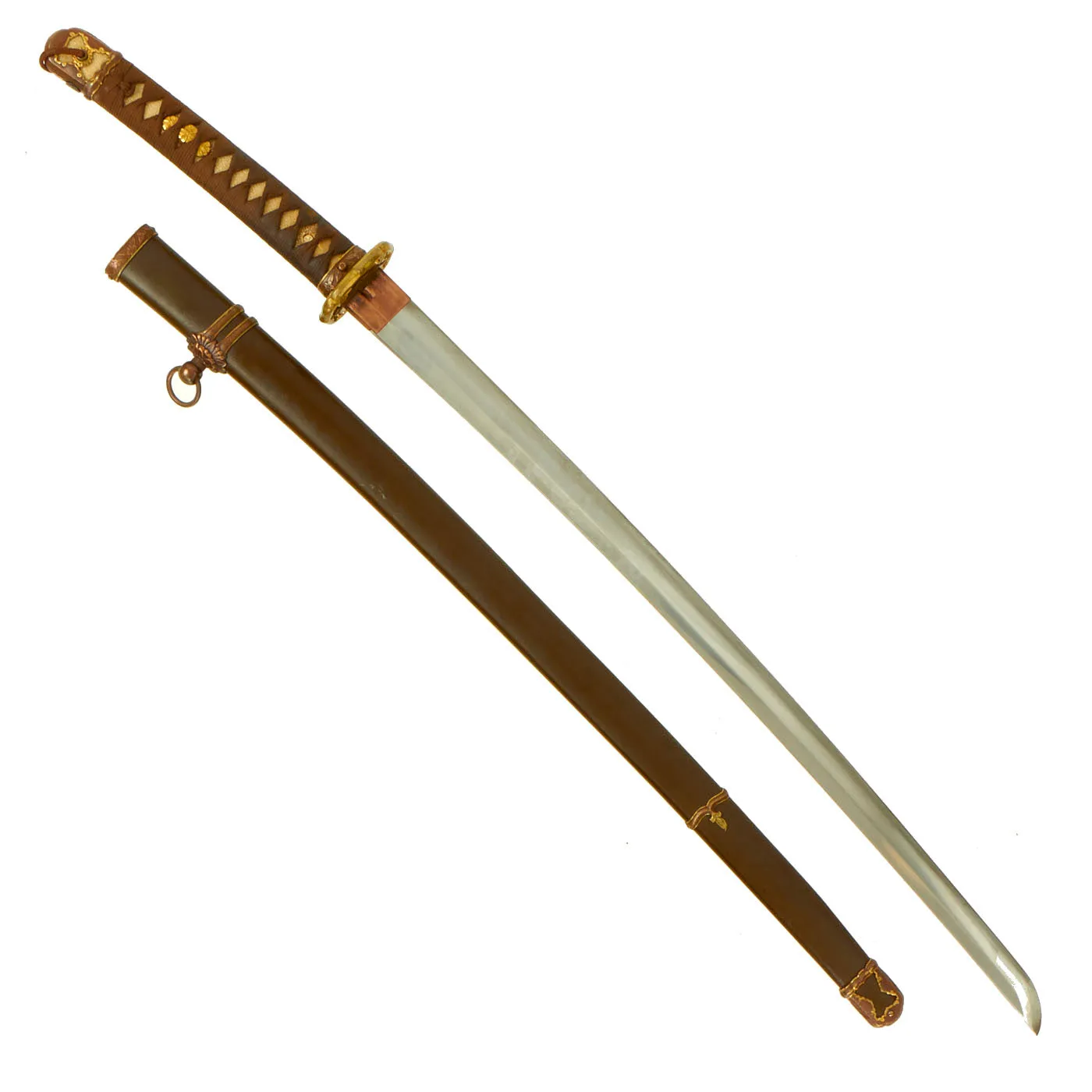 Original Japanese WWII Army Officer Type 98 Shin-Gunto Katana Sword by ICHIHARA NAGAMITSU with Scabbard & Family Crest