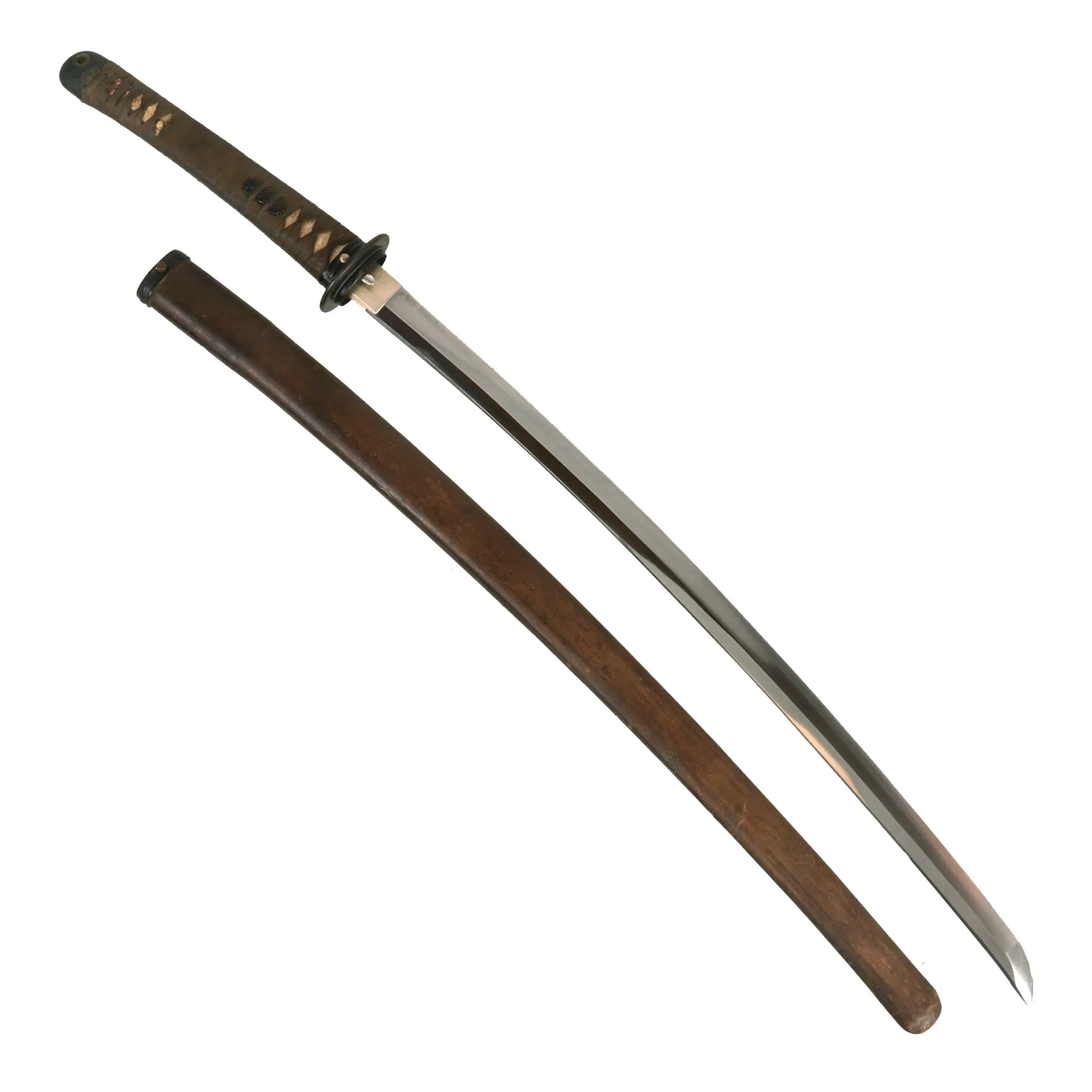 Original WWII Japanese RJT Rinji Seikishi Shin-Gunto Handmade Katana Sword by ICHIHARA NAGAMITSU with Custom Unfinished Wood Scabbard