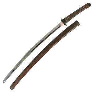 Original WWII Japanese RJT Rinji Seikishi Shin-Gunto Handmade Katana Sword by ICHIHARA NAGAMITSU with Custom Unfinished Wood Scabbard