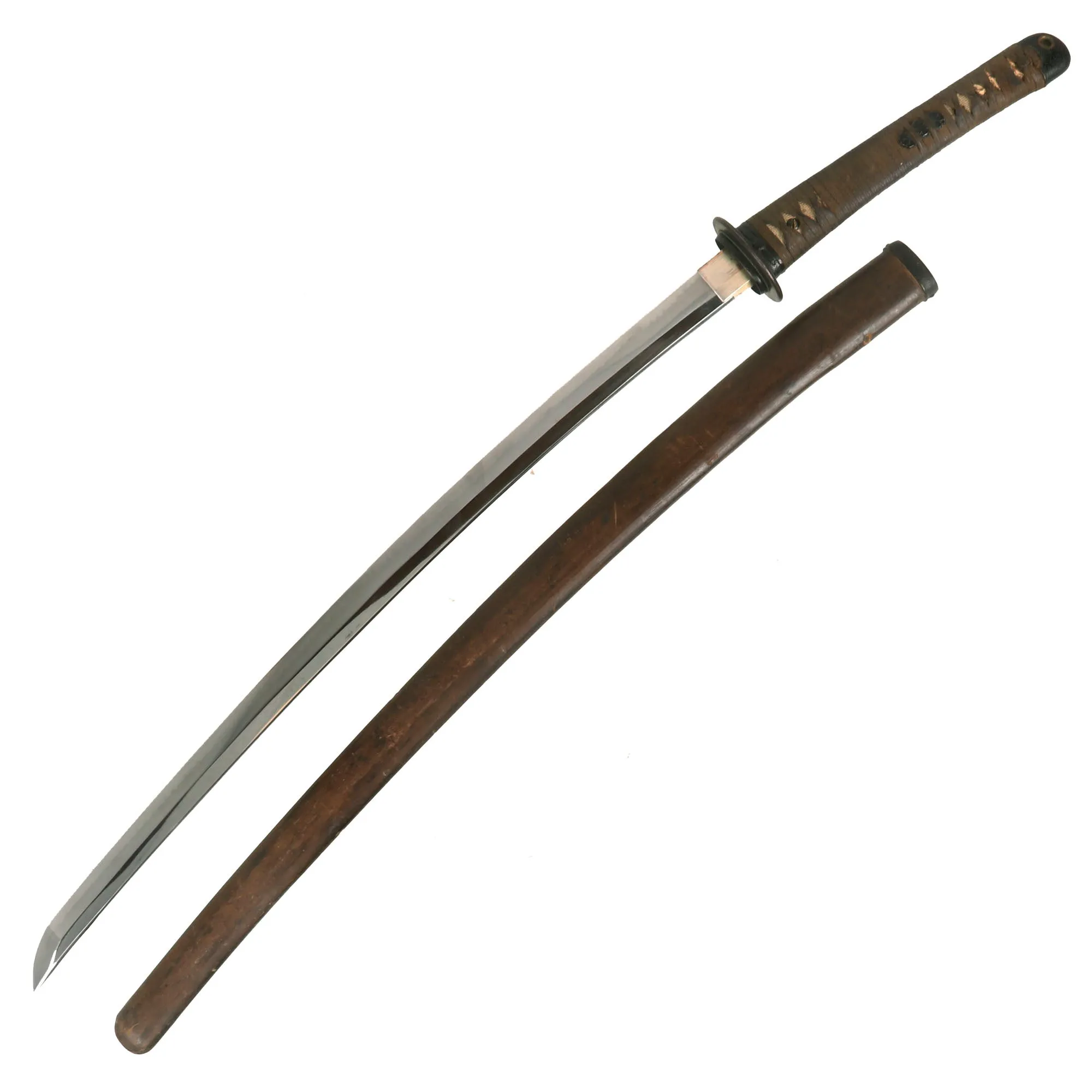 Original WWII Japanese RJT Rinji Seikishi Shin-Gunto Handmade Katana Sword by ICHIHARA NAGAMITSU with Custom Unfinished Wood Scabbard