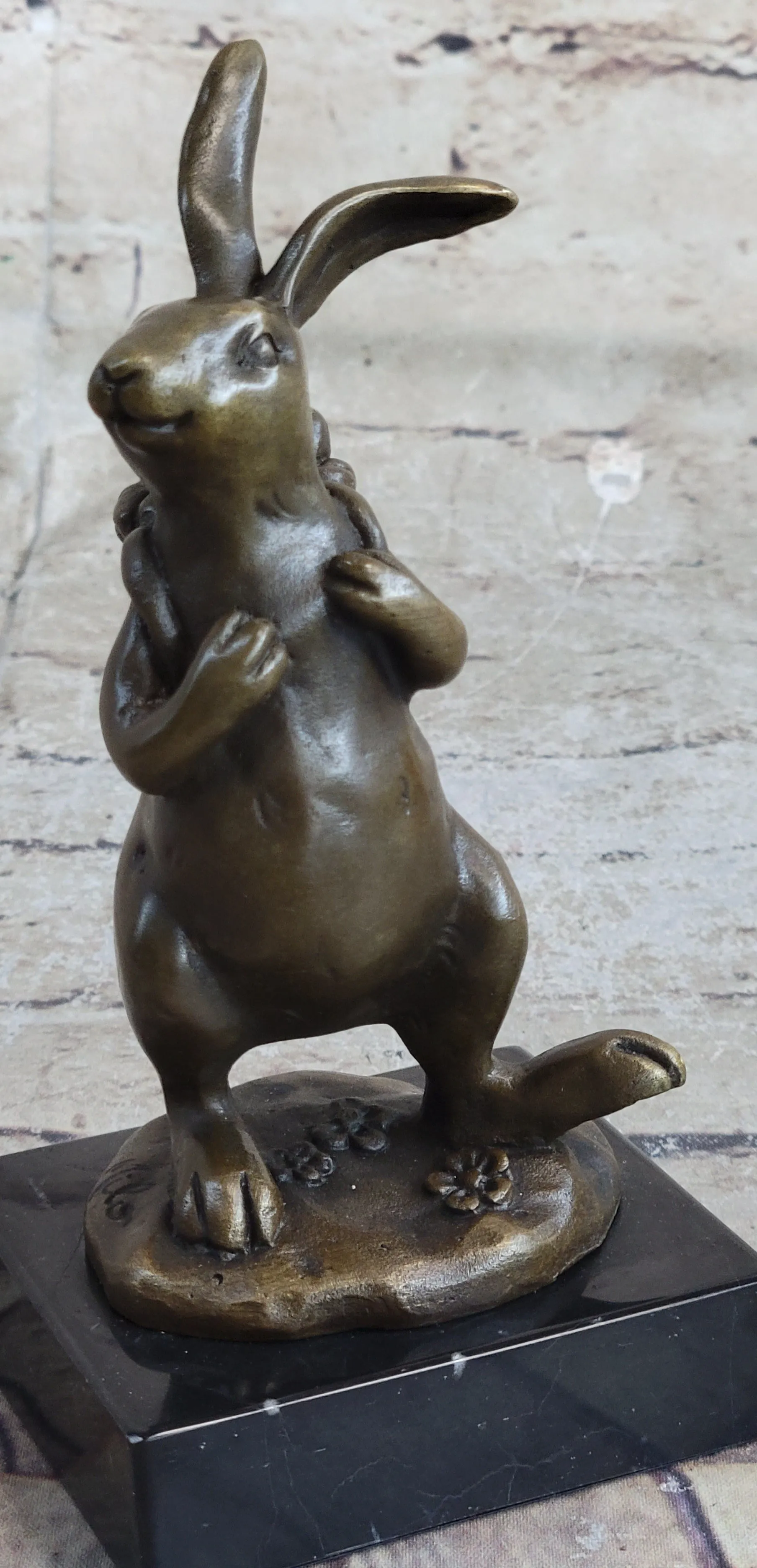Signed Original Milo Bunny W. Basket of Flower Bronze Art Decor Sculpture Figure
