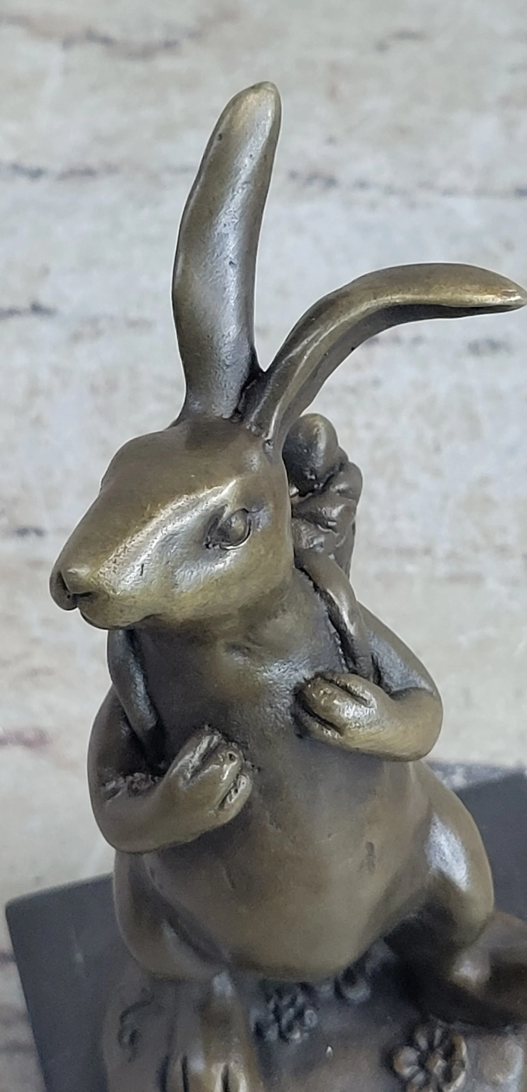 Signed Original Milo Bunny W. Basket of Flower Bronze Art Decor Sculpture Figure