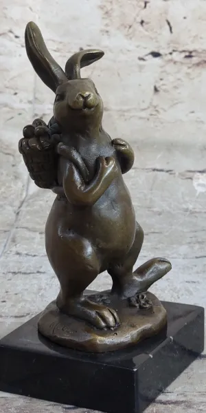Signed Original Milo Bunny W. Basket of Flower Bronze Art Decor Sculpture Figure